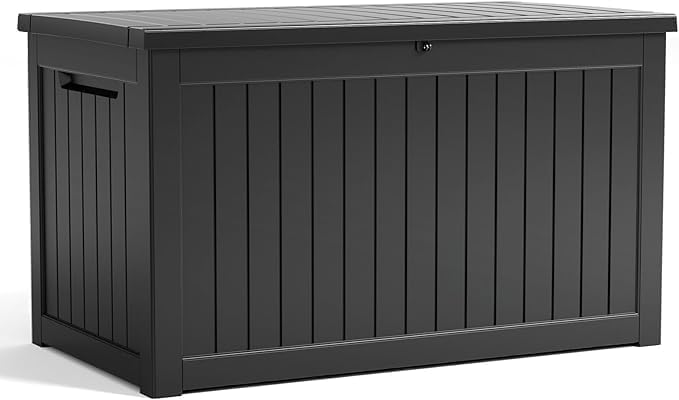 180 Gallon Large Resin Outdoor Storage Deck Box, for Patio Cushions, Garden Tools, Sports Equipment, and Pool Supplies, Lockable & Waterproof (Black)