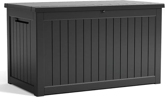 180 Gallon Large Resin Outdoor Storage Deck Box, for Patio Cushions, Garden Tools, Sports Equipment, and Pool Supplies, Lockable & Waterproof (Black)