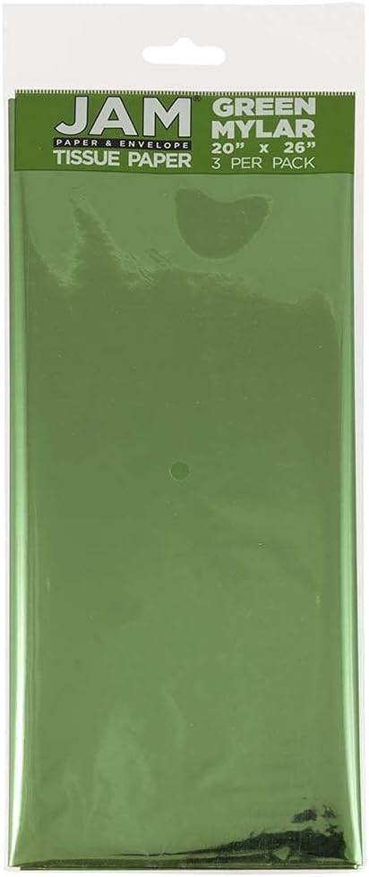 JAM PAPER Tissue Paper - Green Mylar - 3 Sheets/Pack