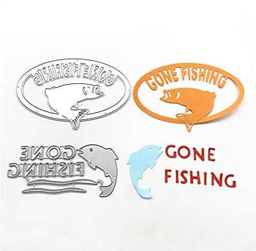 Metal Gone Fishing Words Cutting Dies, Two Fish Die Cuts Embossing Stencils Template Mould for Card Scrapbooking and DIY Craft