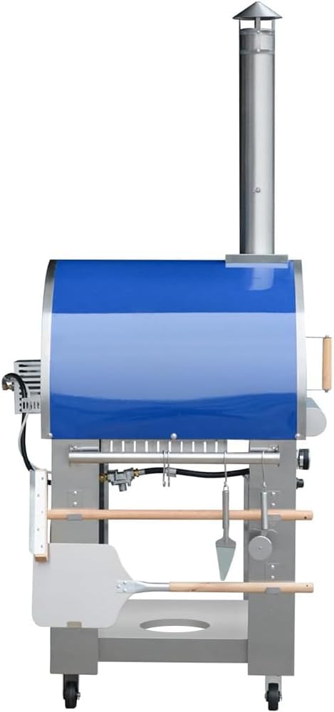 KOSTCH 32.5 inch Wood Fired and Propane Gas Pizza Oven for Outdoor Kitchen in Stainless Steel, Large Pizza Oven for Outside, Yard and Party (Blue with Cover)