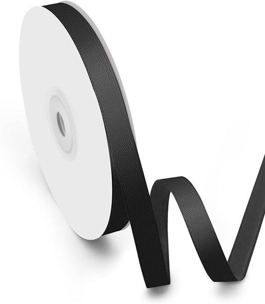 3/8" Width x 50 Yards Satin Fabric Ribbon, Thin Black Ribbon Perfect for DIY Bows, Swags, Gift Wrapping, Craft, Flower Bouquet，Christmas and Halloween Party Decoration