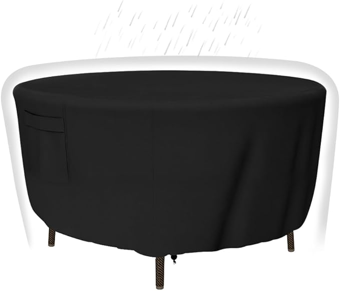 Patio Furniture Covers, Heavy Duty Round Patio Table Cover (84D x 28H Inch) Outdoor Dining & Coffee Table Cover for Veranda, Lawn, Table, Chair-Waterproof & Weather Resistant, Anti UV - Black