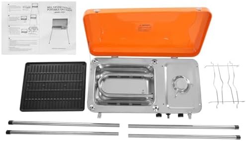 Dual Burner Camping Stove, 5860BTU*2 Portable Outdoor Gas Grill, Propane BBQ Cooker Tabletop Barbecue Stove with Detachable Legs & Windshield for Camping Tailgating Beach Parties and Backyard Cooking