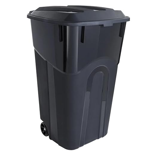 32 Gallon Wheeled Garbage Can, Attached Lid, Black