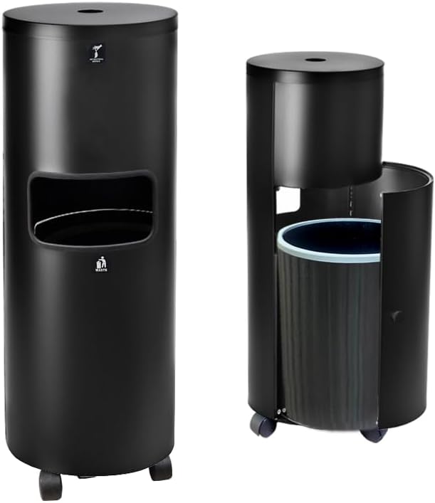 Zahari Home Stainless Steel Floor Stand Wipe Dispenser with Built-in Trash Can. Perfect for Gyms, Schools, Offices. Easy to Move with 360 Rotatable Wheels, Black