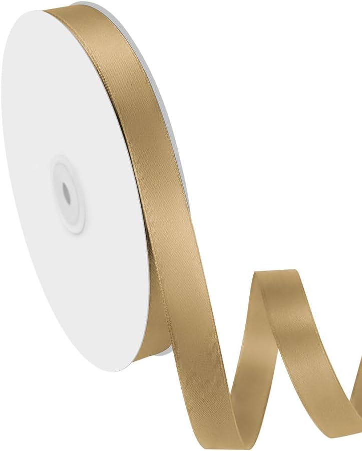 5/8" Width x 100 Yards Satin Ribbon, Champagne Gold Ribbon Perfect for DIY Craft, Bows, Gift Wrapping, Flower Bouquet, Valentine's Day, Christmas and Party Decoration