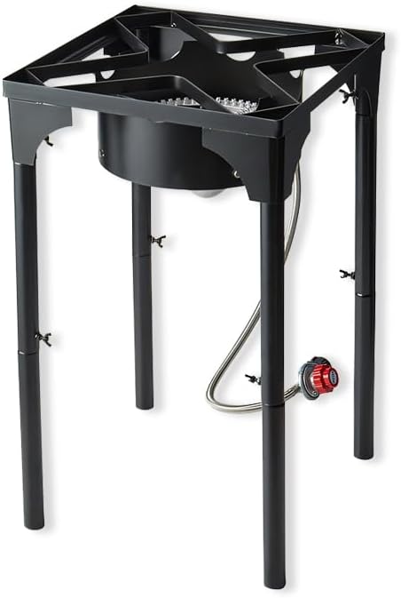 Adjustable Tall Gas Stove with Hose Guard, Steel Heavy Duty Single Burner Outdoor Patio Stove, Tank Cooker Perfect for Deep Frying or Steaming, Turkey Fry, Catered Events, Camping, Range - 110,000BTU