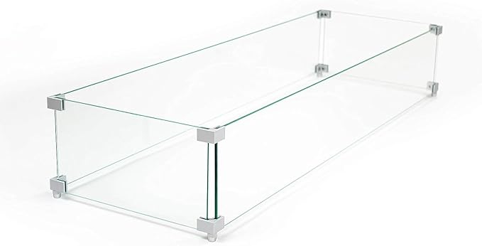 AMS Fireplace | Rectangular Fire Pit Glass Wind Guard for Madison Fire Pit (Dark Gray) | Shielded from Patio Heater Flames | Tempered Glass with Polished Edges for Safety | Fire Table Glass Shield