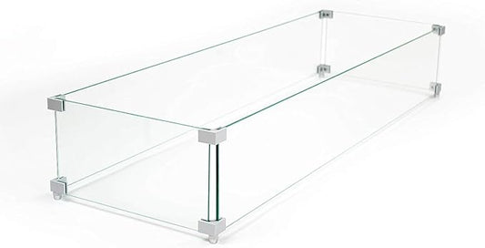 AMS Fireplace | Rectangular Fire Pit Glass Wind Guard for Madison Fire Pit (Light Gray) | Shielded from Patio Heater Flames | Tempered Glass with Polished Edges for Safety | Fire Table Glass Shield