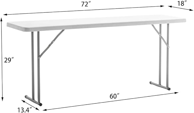 BTEXPERT 6-Foot - 72" Long White Granite Plastic Folding Seminar Training Table Portable 18" Wide Narrow, 29" High, Events Indoor Outdoor Lightweight Set of 2