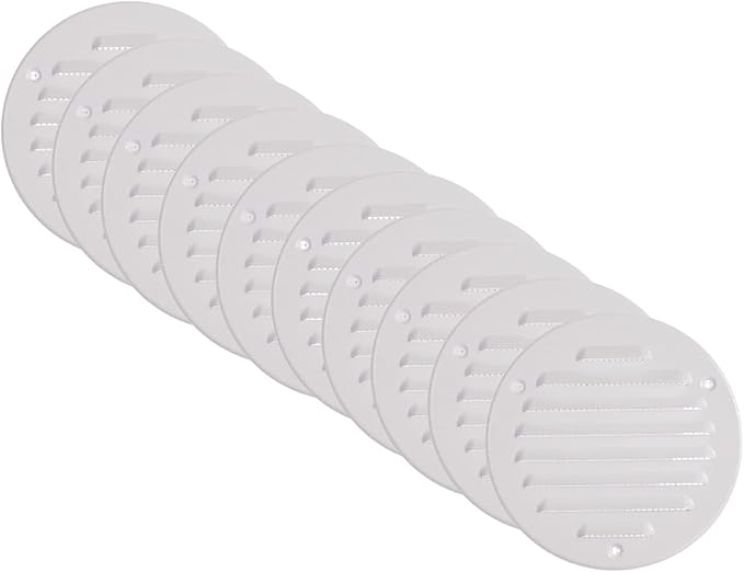 Vent Systems - 4 Inch (Inner) Pack of 10 White Metal Round Soffit Air Vent Grille Cover, Register air Vent Deflector, Louver - Built-in Mesh - HVAC for Bathroom, Home Office, Kitchen 5 Inch (Outer)