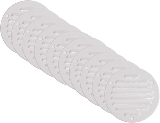 Vent Systems - 4 Inch (Inner) Pack of 10 White Metal Round Soffit Air Vent Grille Cover, Register air Vent Deflector, Louver - Built-in Mesh - HVAC for Bathroom, Home Office, Kitchen 5 Inch (Outer)
