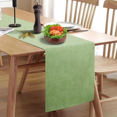 Wipeable Table Runner, Thick Farmhouse Dresser Runner, Rustic for Kitchen, Bedroom, Living Room, Indoor and Outdoor (48'', Green)