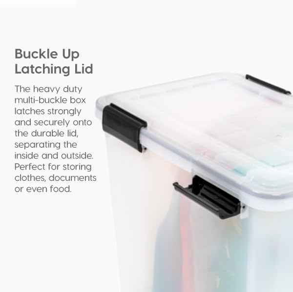 IRIS USA WeatherPro 103 Qt Storage Bins with Lids, 2 Pack, BPA-Free Plastic Gasket Box with Tight Latch and Seal, Stackable Nestable Tote Tub - Clear/Black