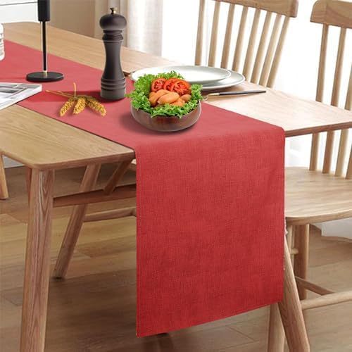 Wipeable Table Runner - Thick Farmhouse, Dresser, Rustic for Kitchen, Bedroom, Living Room, Indoor/Outdoor (48'', Red)