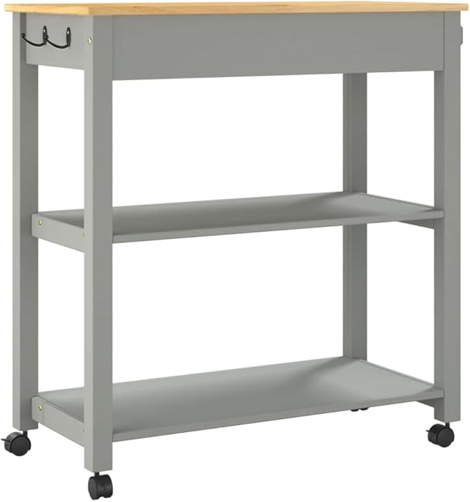 Kitchen Trolley Monza Rolling Kitchen Island Cart with Storage, Portable Dining Room Serving Utility Carts, Gray 33.1" x 15.7" x 35.4" Solid Wood Pine KH78A