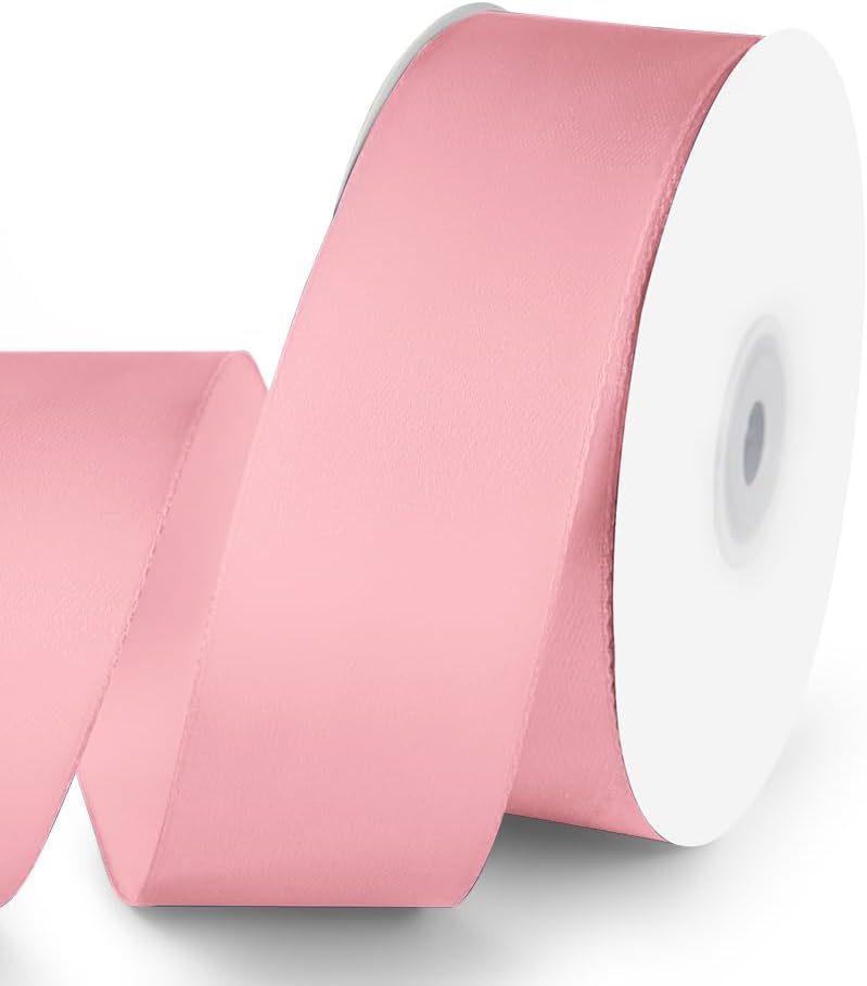 KMER LIFE 1-1/2" Wide x 50 Yards Pink Single Faced Polyester Satin Ribbon, Pink Satin Ribbon Perfect for Wedding Decor, Wreath, Crafts, Gift Wrapping & Other Projects (Pink)