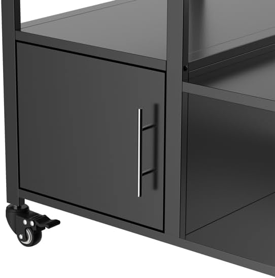 Heavy-Duty Outdoor Grill Cart with Stainless Steel Top, Rolling BBQ Prep Station Table for Large Ceramic Grills & Smokers, 67-Inch Metal Grill Stand with 2 Storage Cabinets, 6 Wheels, Black
