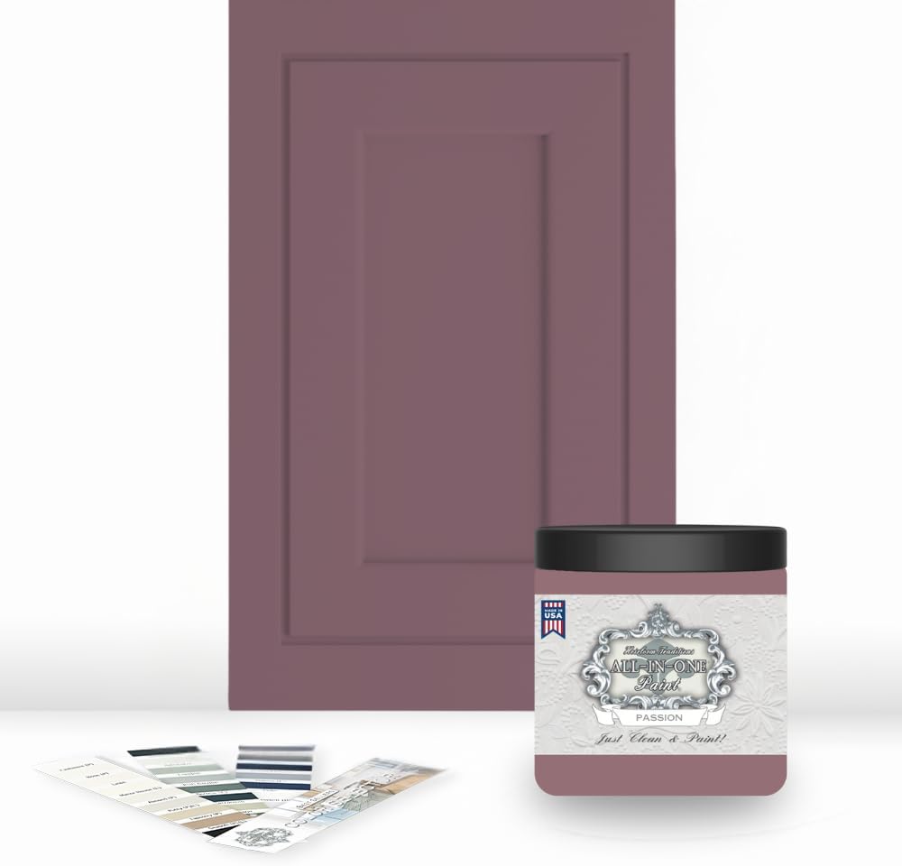ALL-IN-ONE Paint, Durable cabinet and furniture paint. Built in primer and top coat, no sanding needed. Includes our 30 featured color card - Passion (plum rose), 8oz Sample