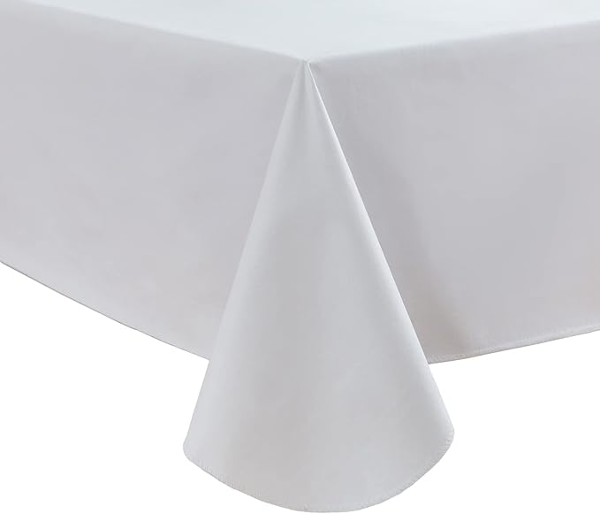LIBERECOO Vinyl Tablecloth with Flannel Backing, Solid White, Waterproof, Stain-Resistant, Easy-Clean Table Cover for Dining, Kitchen, and Outdoor Use, 60" x 60" Square