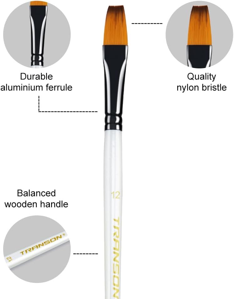 Transon 14pcs Art Painting Brush Set for Acrylic, Watercolor, Gouache, Oil and Hobby Painting White Color