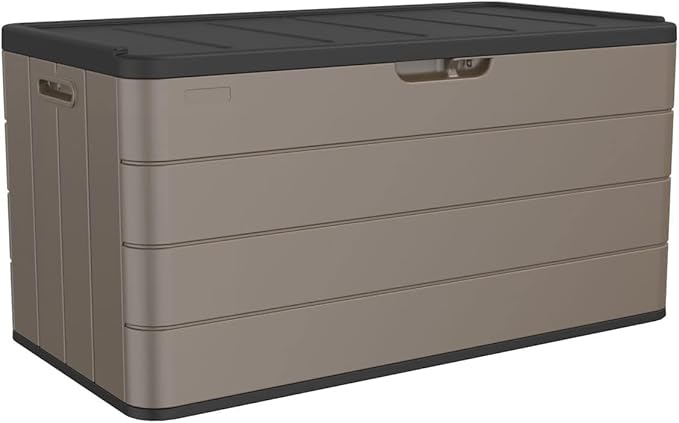 TARKARI Premium Pro Edition 100 Gallon Lockable Resin Deck Box, Waterproof & UV-Resistant Outdoor Storage Box for Outdoor Cushion Storage, Garden Tools & Pool Accessories Storage, Brown