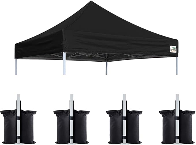 Eurmax USA Pop Up Canopy Replacement Canopy Tent Top Cover, Instant Canopy Top Cover ONLY,Bonus 4PC Pack Weight Bag (8x8, Black)
