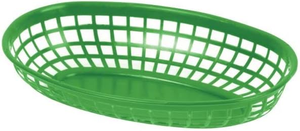 TrueCraftware- 9-3/8" Oval Fast Food Basket Green Plastic Set of 12- Fry Fast Food Reusable Foodservice Restaurant Diner Tray Plates Restaurant Deli Serving Chicken Burgers Sandwiches & Fries