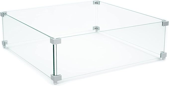AMS Fireplace | Fire Pit Table Square/Rectangular Tempered Glass Wind Guard-Fire Flame Guard 1/4" Thick Wind Guard - Flame Guard (23" Long x 23" Wide x7 High)
