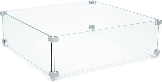 AMS Fireplace | Rectangular Fire Pit Glass Wind Guard for Brooklyn Fire Pit (Light Gray) | Shielded from Patio Heater Flames | Tempered Glass with Polished Edges for Safety | Fire Table Glass Shield