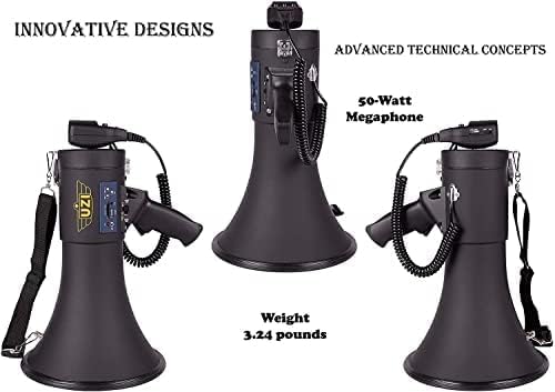 Uzi High Power Loud Big Bluetooth Megaphone 50W, Professional Bullhorn Megaphone Used by First Responders, Police & Agencies, Rechargeable Battery, PA System, Outdoor Activitie