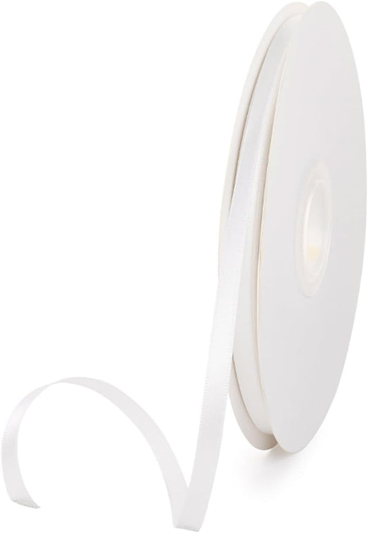1/4" x 100 Yards White Polyester Satin Ribbon Single Faced Bulk Fabric Ribbons for Gift Wrapping, Crafting and DIY Projects, Hair Accessories, Tiny Bows