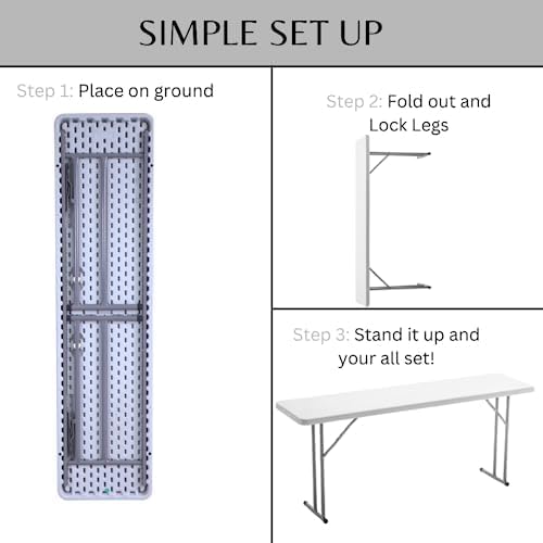BTEXPERT 6-Foot - 72" Long White Plastic Folding Seminar Training Table Portable 18" Wide Narrow, 29" High, Events Indoor Outdoor Lightweight Set of 10