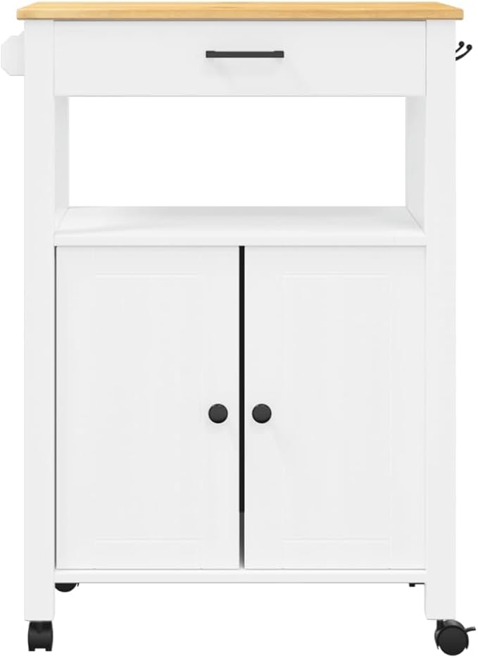 Kitchen Trolley Monza Rolling Kitchen Island Cart with Storage, Portable Dining Room Serving Utility Carts, White 23.6" x 15.7" x 35.4" Solid Wood Pine KH76A