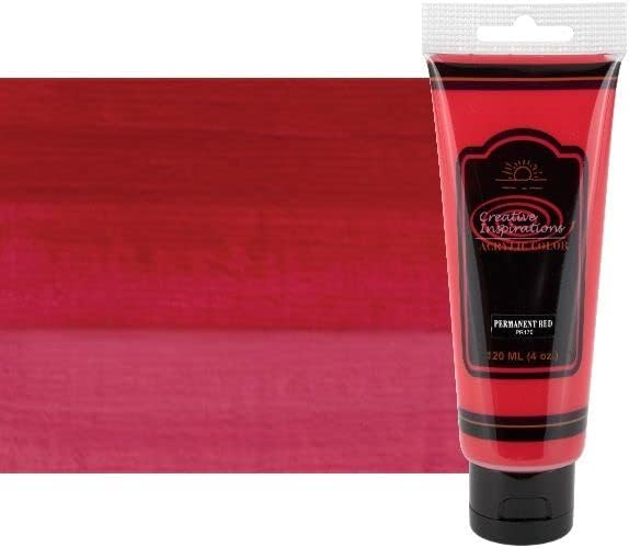 Creative Inspirations Acrylic Paint - Permanent Red - 120 mL Tube - Smooth & Creamy Consistency, Vibrant Pigmentation, Great Coverage for Artists - Clean Up with Soap & Water