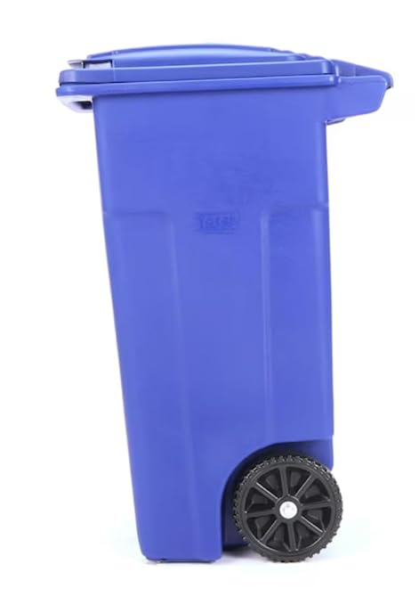 32 Gallon Blue Wheeled Recycling Trash Can with Hinged Lid – Municipal-Style Outdoor Recycling Container, Heavy Duty Rolling Bin Commonly Used by Cities, Homes, HOAs & Facilities