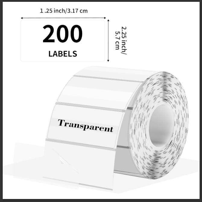 Transparent Thermal Labels Stickers, 2.25 x 1.25 Inch Clear Labels, Self-Adhesive Direct Thermal Stickers for Logo Design- Waterproof/ 200 Sheets