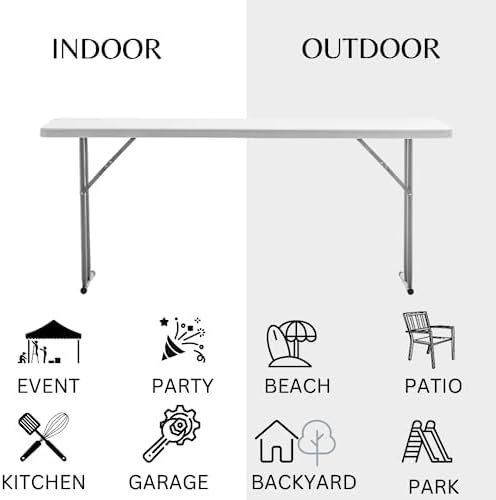 BTEXPERT 6-Foot - 72" Long White Plastic Folding Seminar Training Table Portable 18" Wide Narrow, 29" High, Events Indoor Outdoor Lightweight Set of 10