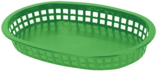 TrueCraftware- 10-3/4" Oblong Fast Food Basket Green Plastic Set of 12- Fry Fast Food Reusable Foodservice Restaurant Diner Tray Plates Restaurant Deli Serving Chicken Burgers Sandwiches & Fries