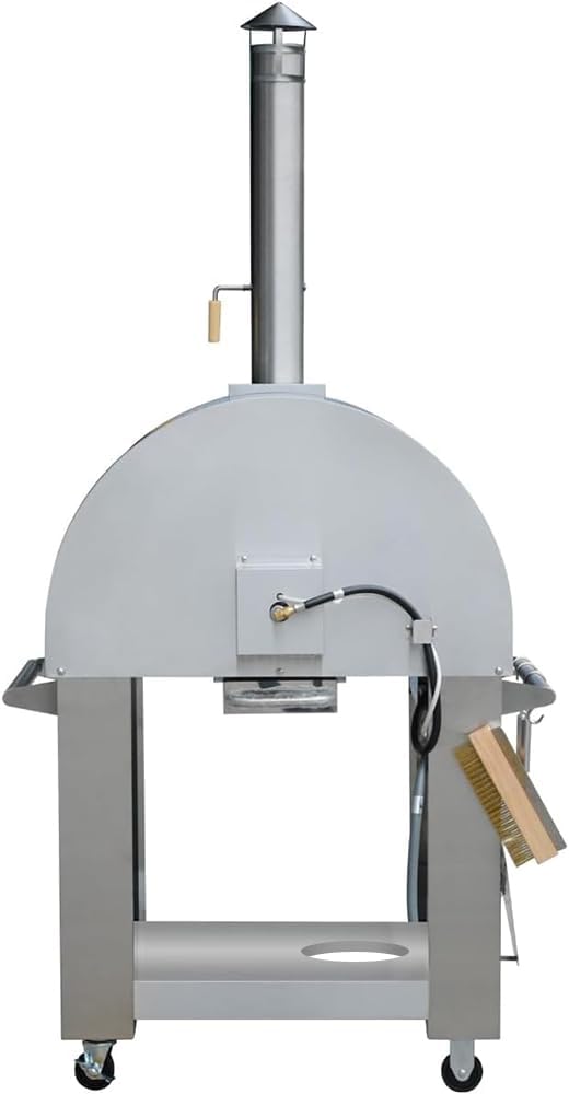 KOSTCH 32.5 inch Wood Fired and Propane Gas Pizza Oven for Outdoor Kitchen in Stainless Steel, Large Pizza Oven for Outside, Yard and Party (Blue with Cover)