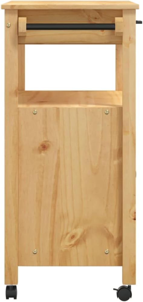 Kitchen Trolley Monza Rolling Kitchen Island Cart with Storage, Portable Dining Room Serving Utility Carts, Brown 33.1" x 15.7" x 35.4" Solid Wood Pine KH79A
