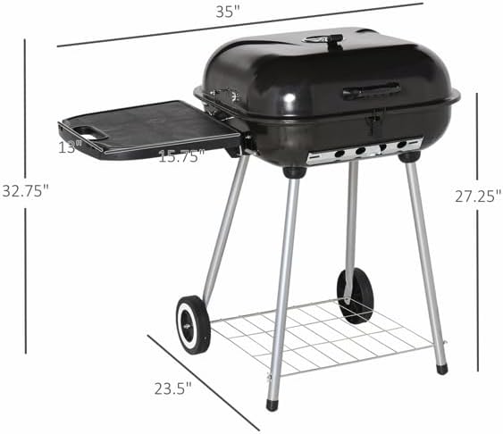 Portable Charcoal Grill with Wheels, 21-Inch BBQ Kettle Grill with Foldable Side Shelf & Warming Rack, Porcelain-Enameled Locking Lid & Adjustable Air Vent for Outdoor Camping, Patio, Backyard, Black