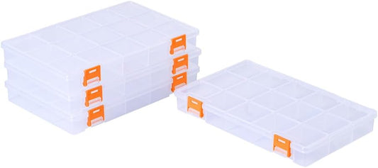 BangQiao 4 Pack 15 Grids Clear Plastic Storage Box with Dividers, Transparent Organizer Container Case for Small Parts, Bead, Button, Jewelry, Diamond, Craft Supplies,Sewing Kit, DIY Accessories