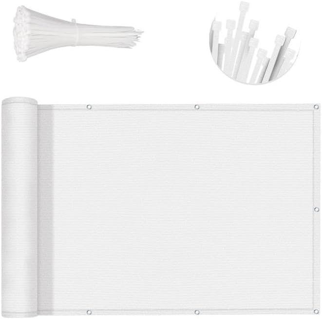 SUNNY GUARD 3FTx16FT White Balcony Privacy Screen Fence, Apartments Railing Heavy Duty Wind Screen for Outdoor, Deck，Backyard,Patio Privacy（We Make Custom Sizes）