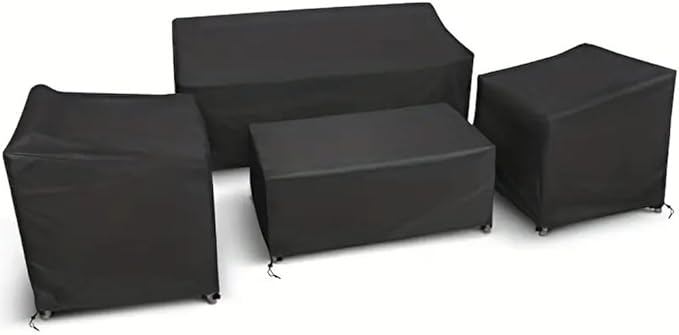 4-Piece Outdoor Furniture Covers, 420D Waterproof Windproof Set for Patio Chairs, Sofa & Table, with Drawstring, Black Oxford Fabric(Black 420D)