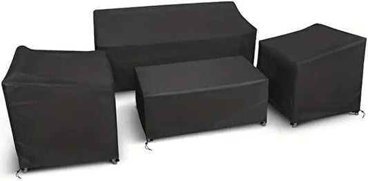 4-Piece Outdoor Furniture Covers, 420D Waterproof Windproof Set for Patio Chairs, Sofa & Table, with Drawstring, Black Oxford Fabric(Black 420D)
