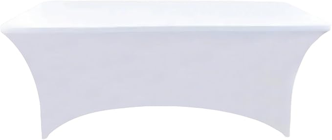 6-Pack 8ft White Spandex Table Covers for Rectangle Folding Tables - Washable Elastic Tablecloth - Ultimate Fitted Table Protector for Birthday Parties, Trade Shows, Banquet