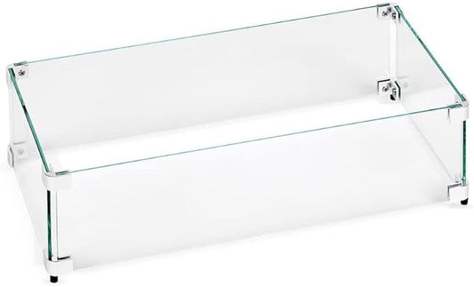 American Fireglass Tempered Glass Flame Guard for 18" x 6" Rectangular Drop-in Fire Pit Pans | Outdoor Wind Guard with Aluminum Fire-Resistant Brackets & Non-Slip Feet | 23.5-inch x 11.5-inch x 6-inch