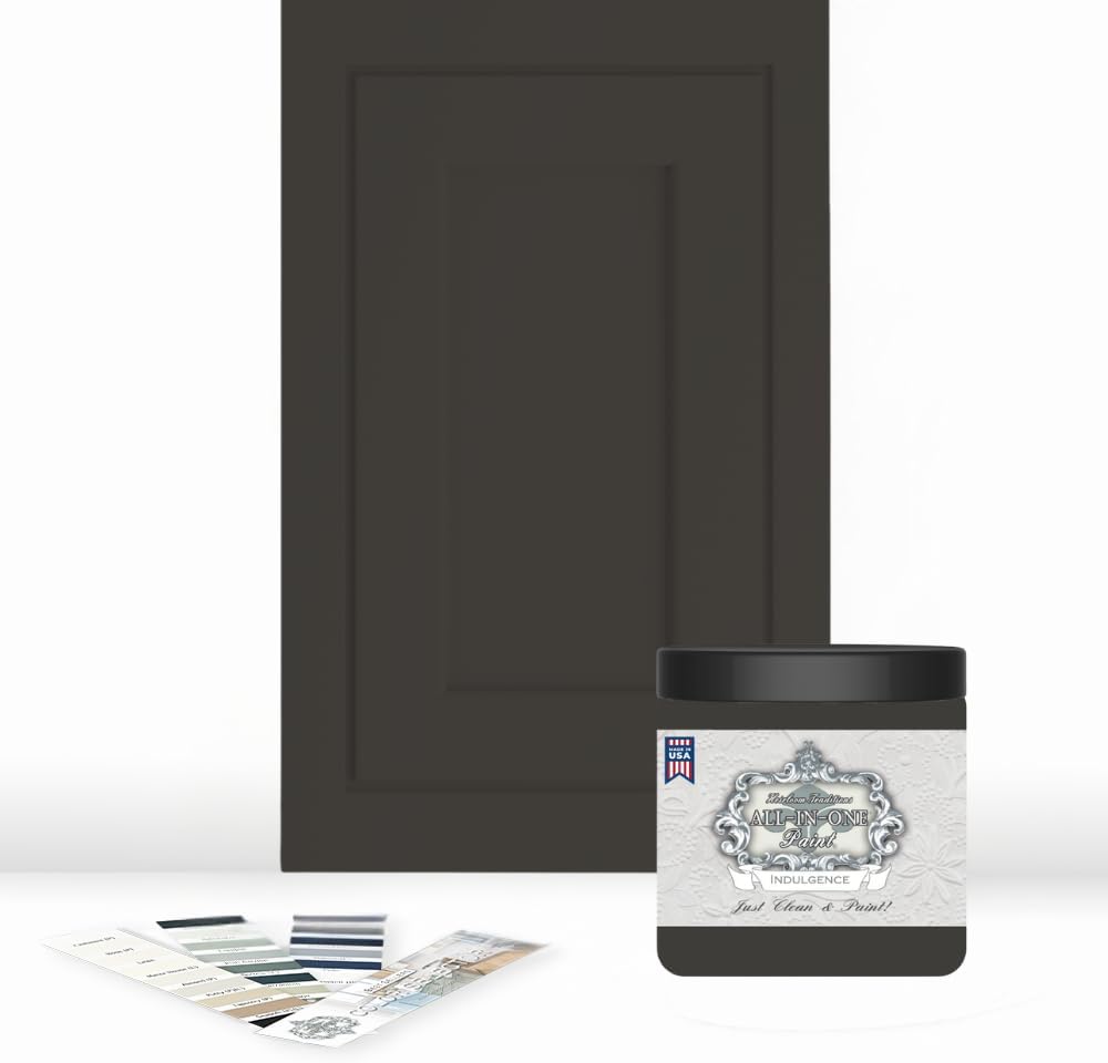 ALL-IN-ONE Paint, Durable cabinet and furniture paint. Built in primer and top coat, no sanding needed. Includes our 30 featured color card - Indulgence, 8oz Sample